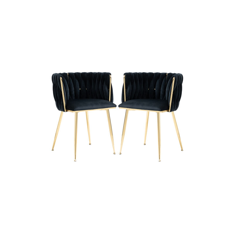 Ineasicer - Ensemble de chaises de salle à manger en velours luxueux et moderne avec pieds en métal doré, design élégant tissé à la main et coussins