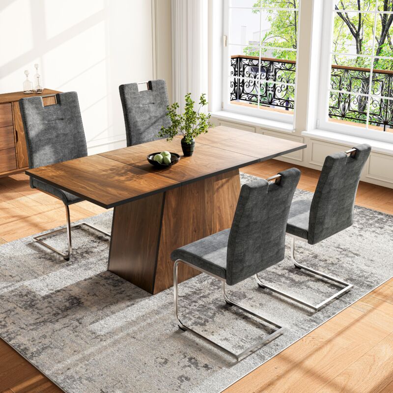 Okwish - Ensemble de chaises de salle à manger (ensemble de 5 pièces), table de salle à manger rectangulaire moderne et simple avec grain de bois