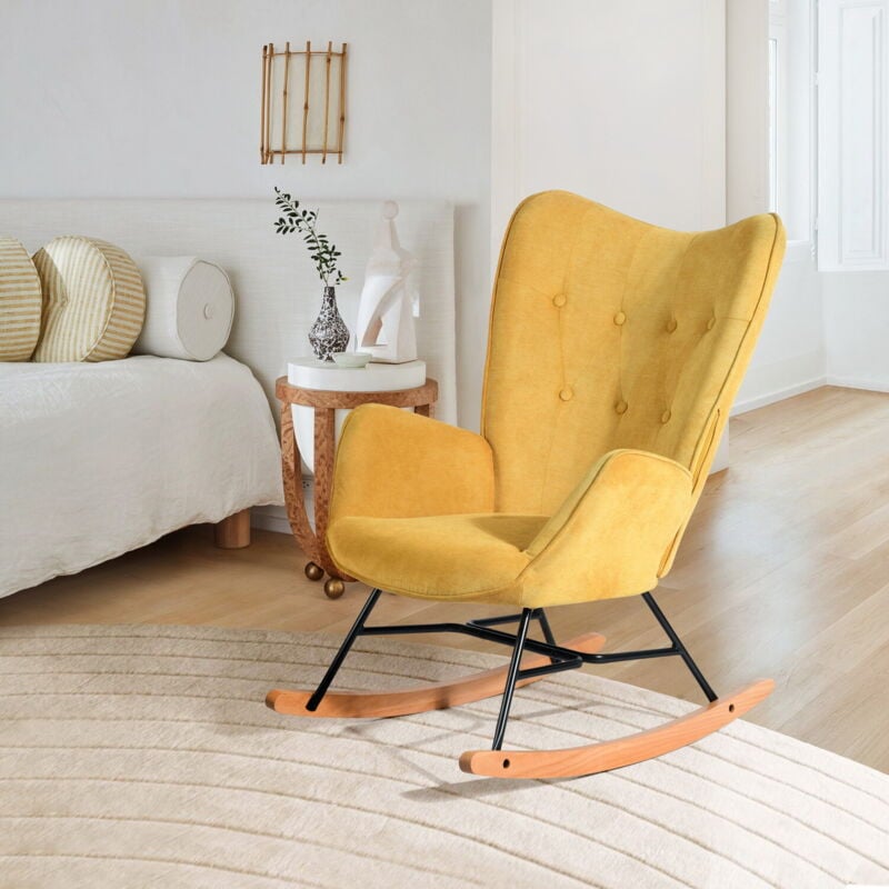 fauteuil à bascule scandinave fabric jaune pieds en bois clair - jaune - urban meuble