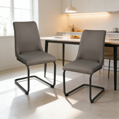 Ensemble de chaises flottantes, revêtues de cuir PU avec dossier, adaptées aux cuisines, chambres et bureaux (2 chaises, kaki)