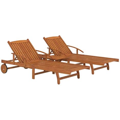 Ensemble de chaises longues 2 pièces et table bois d'acacia massif