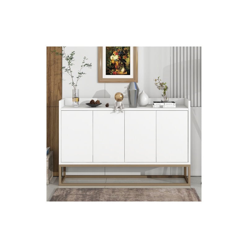 Buffet moderne de style minimaliste buffet sans poignée à 4 portes pour salle à manger, salon, cuisine (blanc)