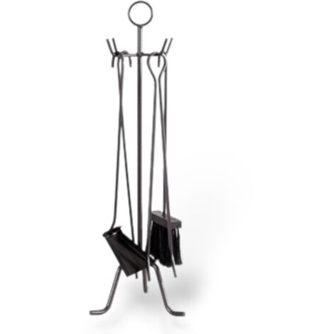 Ensemble de cheminée 4 outils noirs d'abord avec des Iron-Inspolo forgés