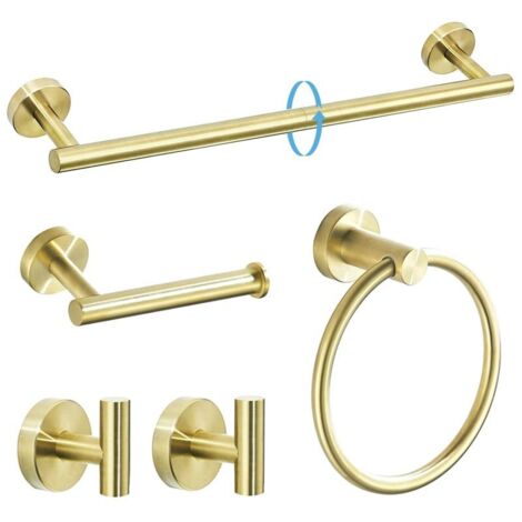 Ensemble de cinq accessoires de salle de bain en acier inoxydable, doré (fixation murale de 24 pouces)