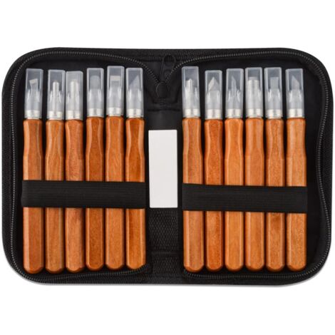 Ensemble de Ciseaux à Bois de Sculpture - 12 Outils Professionnels avec Poignées Ergonomiques et Étui de Rangement - pour Débutants et Experts
