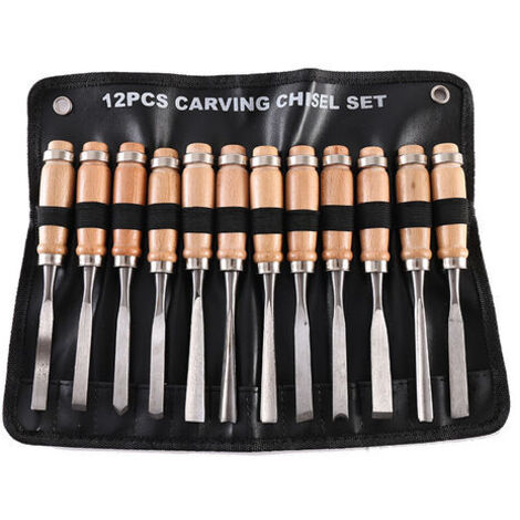 Ensemble de ciseaux à bois professionnel – Ensemble de 12 outils de travail du bois tranchants avec étui de transport – Kit de sculpture de couteau de menuiserie idéal pour les débutants en sculpture