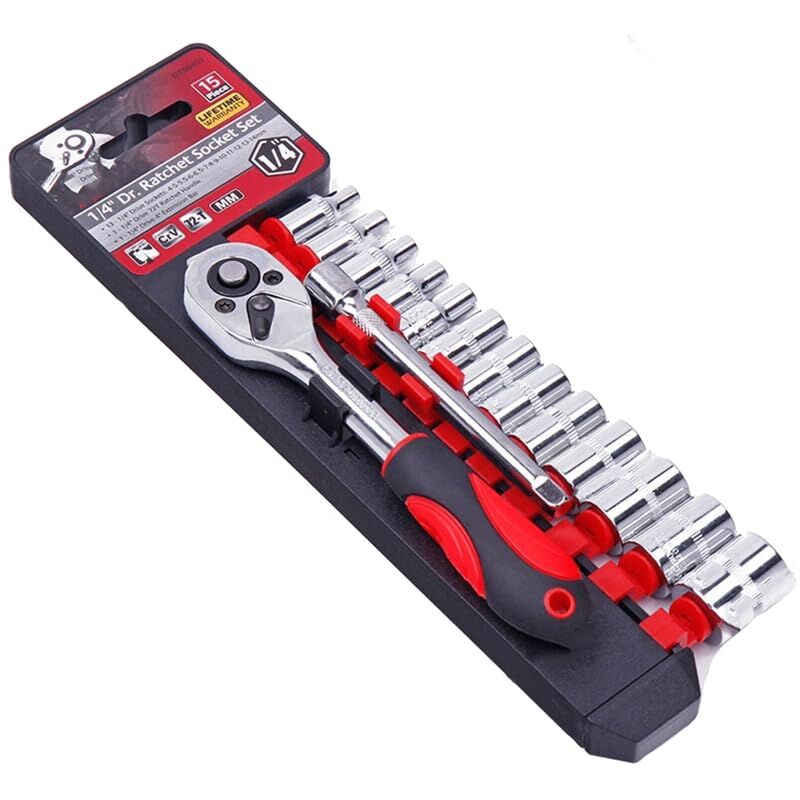 Ensemble de clé à douille 15pcs, clé à cliquet rapide tête hexagonale extérieure ensemble d'outils de réparation à vapeur