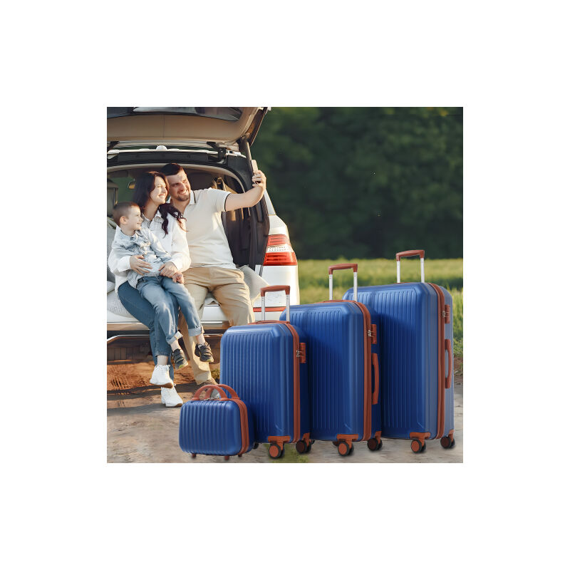 Ensemble de coffre s & M & l & XL (14 pouces, 20 pouces, 24 pouces, 28 pouces) - avec poignée télescopique en métal, roues doubles à 360°, Design TSA