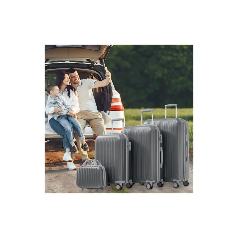 Ensemble de coffre s & M & l & XL (14 pouces, 20 pouces, 24 pouces, 28 pouces) - avec poignée télescopique en métal, roues doubles à 360°, Design TSA