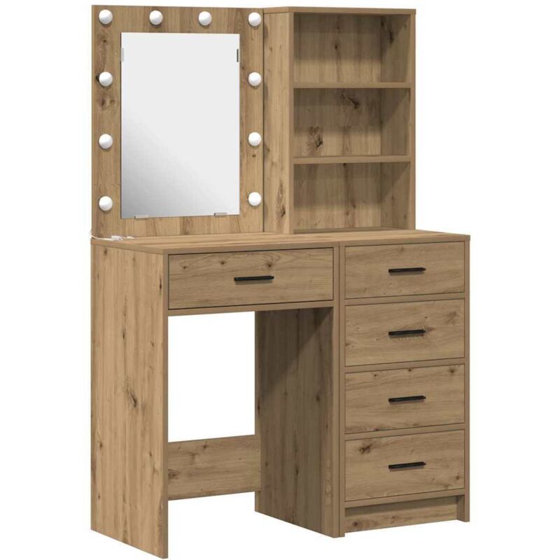 Ensemble de coiffeuse 2 pièces avec led en bois d'ingénierie Chêne Artisan Vidaxl