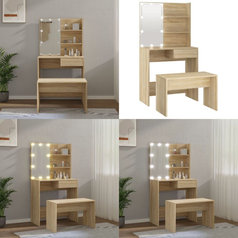 Vidaxl - Ensemble de coiffeuse avec led Chêne Sonoma Bois d'ingénierie - Table De Maquillage - Coiffeuse Avec Miroir - Meuble De Salle De Bain