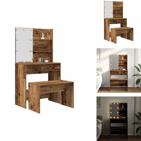 Ensemble de coiffeuse avec LED vieux bois bois d'ingénierie - Ensemble De Coiffeuses - Ensembles De Coiffeuses - Coiffeuse - Table De Toilette