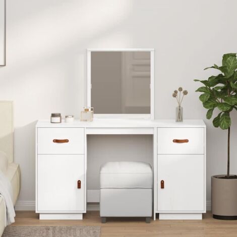 Ensemble de coiffeuse avec miroir Blanc Bois de pin solide vidaXL