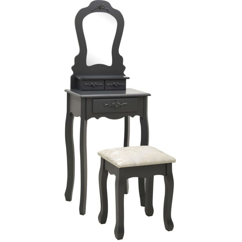 Vidaxl - Ensemble de coiffeuse avec tabouret Gris 50x59x136 cm Paulownia