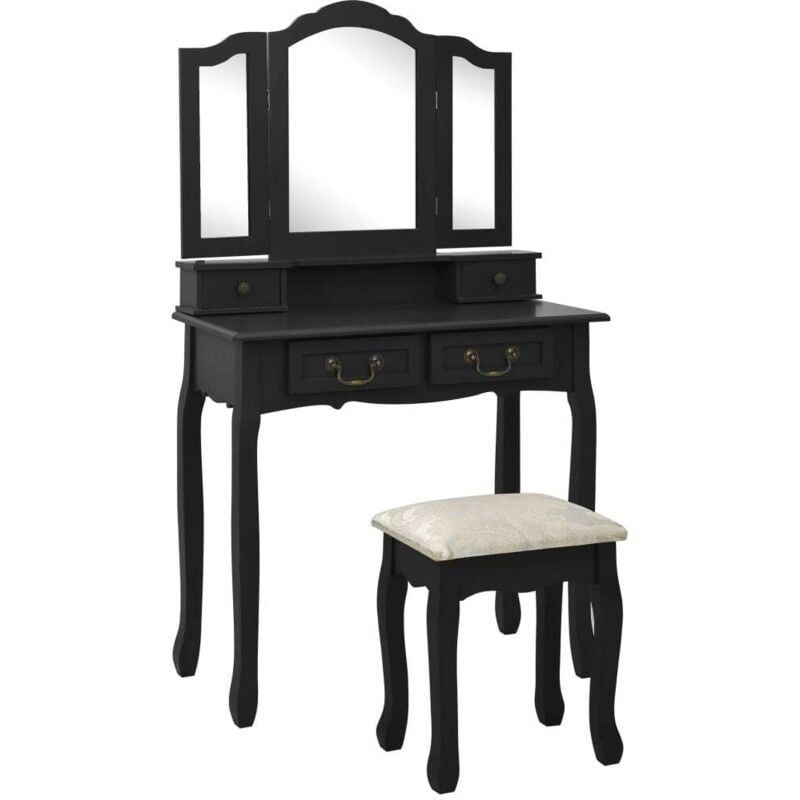 Vidaxl - Ensemble de coiffeuse avec tabouret Noir 80x69x141 cm Paulownia
