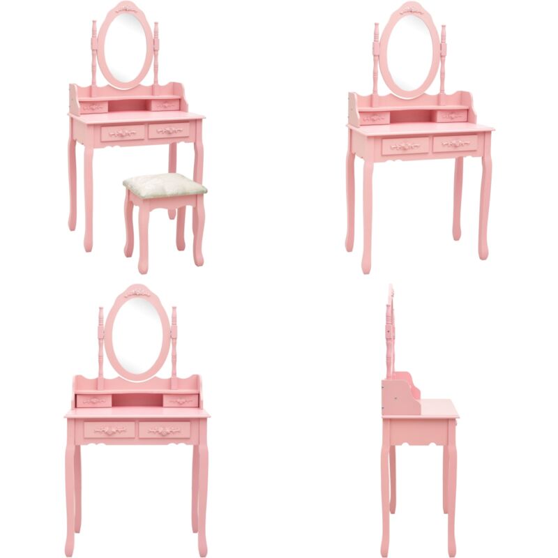 Vidaxl - Ensemble de coiffeuse avec tabouret Rose 75x69x140 cm Paulownia - Table De Chevet - Meuble De Salle De Bain - Vanity Set - Coiffeuse Rose