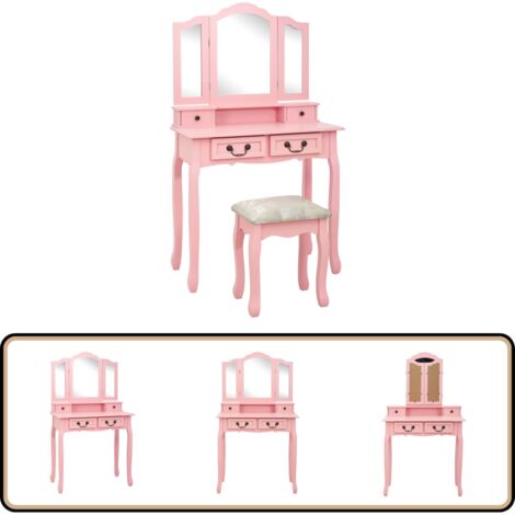 Ensemble de coiffeuse avec tabouret Rose 80x69x141 cm Paulownia - Coiffeuse - Meuble De Salle À Manger - Mobilier De Chambre - Vanity - Dressing Table