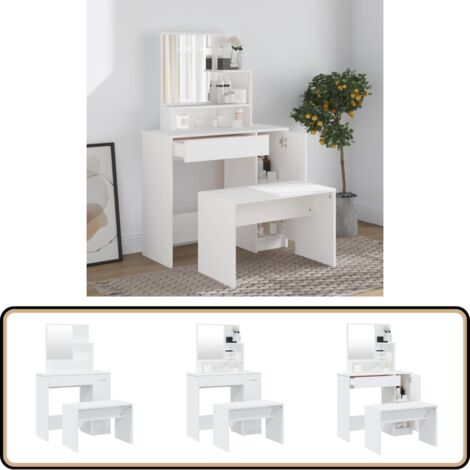Ensemble de coiffeuse Blanc 86,5x35x136 cm - Table De Maquillage - Meuble De Salle De Bain - Coiffeuse Blanche - Vanity Set - Dressing Table