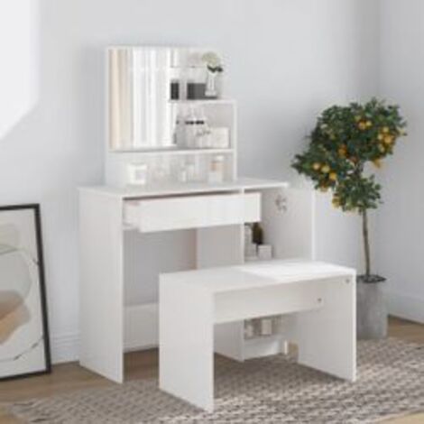 Ensemble de coiffeuse Blanc brillant 86,5x35x136