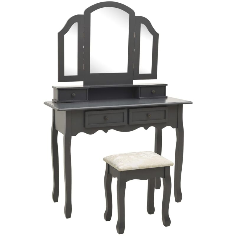 Vidaxl - Ensemble de coiffeuse avec tabouret Gris 100x40x146cm Paulownia