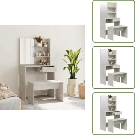 Ensemble de coiffeuse Gris béton 74,5x40x141 cm - Table De Maquillage - Coiffeuse - Meuble Salle De Bain - Dressing - Vanity