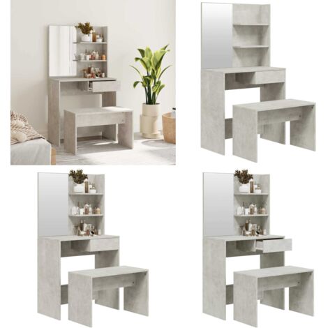 Ensemble de coiffeuse Gris béton 74,5x40x141 cm - Table De Maquillage - Coiffeuse - Meuble Salle De Bain - Dressing - Vanity - Home & Living