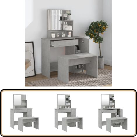 Ensemble de coiffeuse Gris béton 86,5x35x136 cm - Table De Maquillage - Meuble De Salle De Bain - Coiffeuse - Vanity - Dressing
