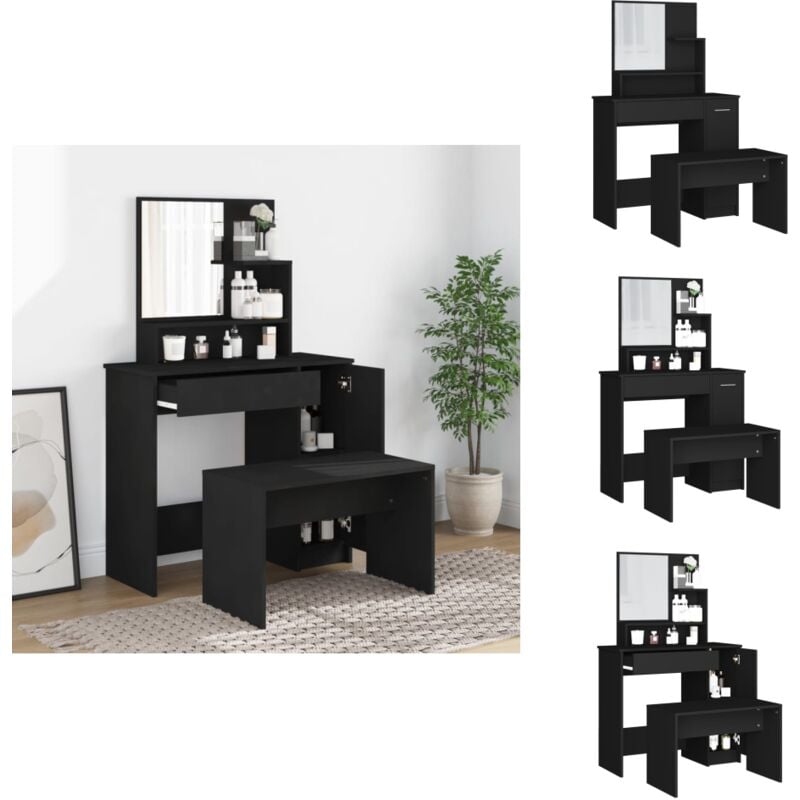 Vidaxl - Ensemble de coiffeuse noir 86,5x35x136 cm - Table De Maquillage - Meuble De Salle De Bain - Coiffeuse Noire - Mobilier Chambre - Dressing