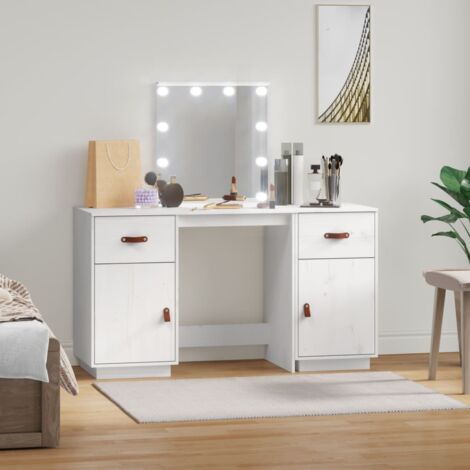 Ensemble de Coiffeuse  Table de maquillage Coiffeuse Maquillage avec LED Blanc Bois de pin solide CVW94390