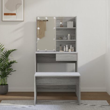 Ensemble de Coiffeuse  Table de maquillage Coiffeuse Maquillage avec LED Sonoma gris Bois d'ingénierie CVW81424
