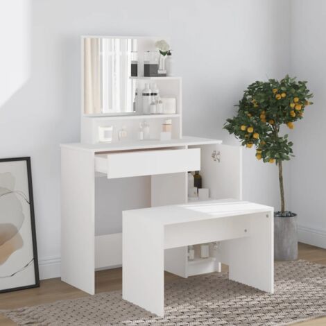 Ensemble de Coiffeuse  Table de maquillage Coiffeuse Maquillage Blanc 86,5x35x136 cm CVW79136
