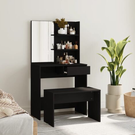 Ensemble de Coiffeuse  Table de maquillage Coiffeuse Maquillage noir 74,5x40x141 cm CVW59634