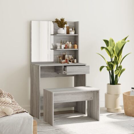 Ensemble de Coiffeuse  Table de maquillage Coiffeuse Maquillage Sonoma gris 74,5x40x141 cm CVW97799
