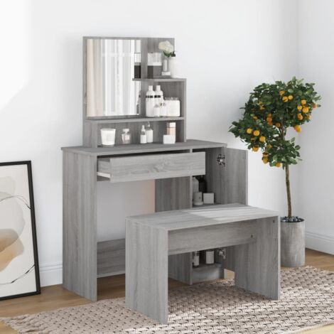 Ensemble de coiffeuse  Table de maquillage  Compartiments de Rangement  Coiffeuse Maquillage Sonoma gris 86,5x35x136 cm DNBD59967