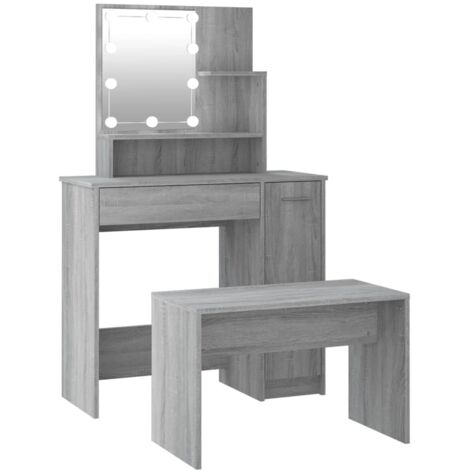 Ensemble de coiffeuse + tabouret avec LED - Table console avec tabouret Sonoma gris Bois d'ingénierie BV630504 - BonneVie
