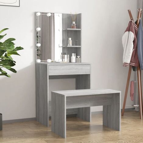 Ensemble de coiffeuse + tabouret avec LED - Table console avec tabouret Sonoma gris Bois d'ingénierie BV658904 - BonneVie