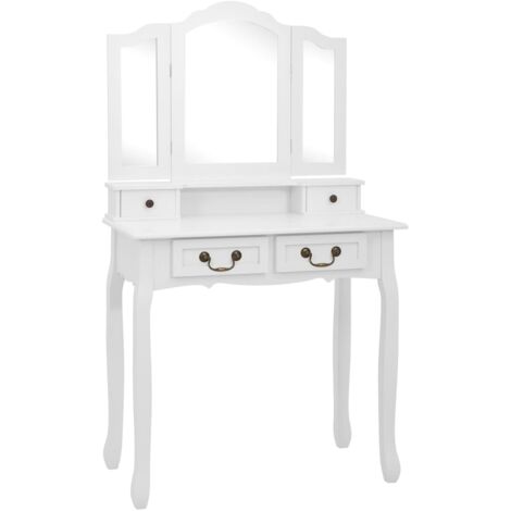 Ensemble de coiffeuse + tabouret Design moderne, pour chambre, Dressing, Blanc 80x69x141cm Paulownia OIB9628E