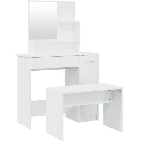 Ensemble de coiffeuse + tabouret Design moderne, pour chambre, Dressing, Blanc brillant 86,5x35x136 cm OIB8984E