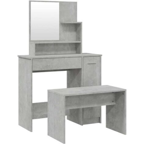 Ensemble de coiffeuse + tabouret Design moderne, pour chambre, Dressing, Gris béton 86,5x35x136 cm OIB3883E