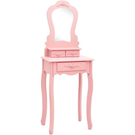 Ensemble de coiffeuse + tabouret Design moderne, pour chambre, Dressing, Rose 50x59x136 cm Paulownia OIB2611E