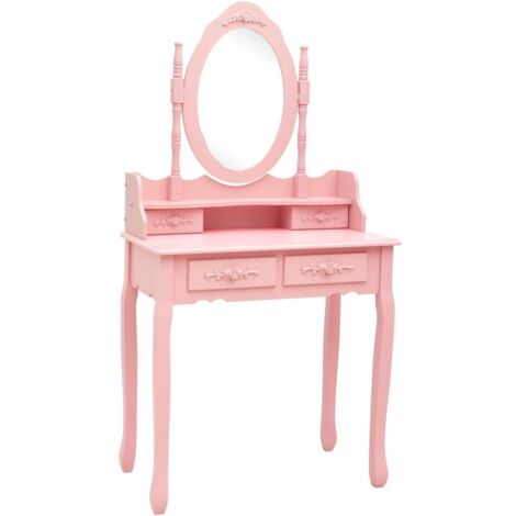 Ensemble de coiffeuse + tabouret Design moderne, pour chambre, Dressing, Rose 75x69x140 cm Paulownia OIB4965E