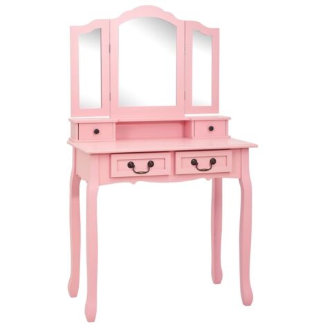 Ensemble de coiffeuse + tabouret Design moderne, pour chambre, Dressing, Rose 80x69x141 cm Paulownia OIB3308E