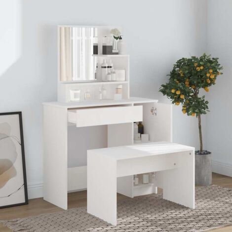 Ensemble de coiffeuse + tabouret Table de maquillage Blanc 86,5x35x136 cm 24322