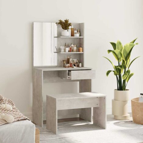 Ensemble de coiffeuse + tabouret Table de maquillage Gris béton 74,5x40x141 cm 76686