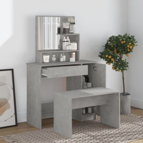 Ensemble de coiffeuse + tabouret Table de maquillage Gris béton 86,5x35x136 cm 50368