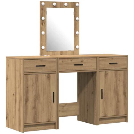 Ensemble de Coiffeuse,Table de Maquillage 3 pièces avec LED en bois d'artisan CFW499617