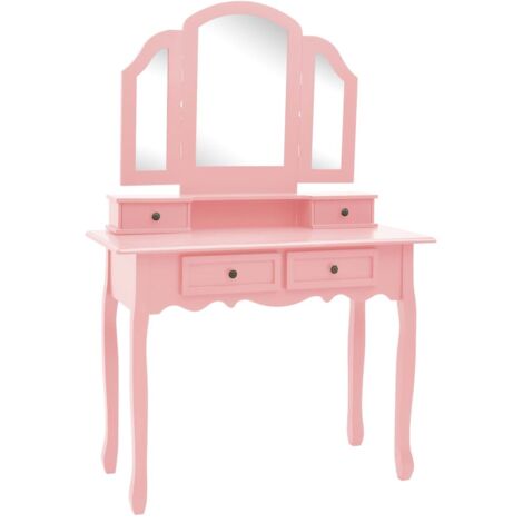 Ensemble de Coiffeuse,Table de maquillage et tabouret Rose 100x40x146 cm Paulownia CFW416545