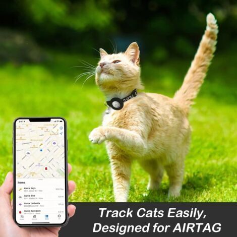 Ensemble de collier pour chat en deux parties compatible avec Apple AirTag, comprenant une clochette, un design réfléchissant, une attache AirTag, réglable de 17,8 à 30,5 cm et une boucle de sécurité 