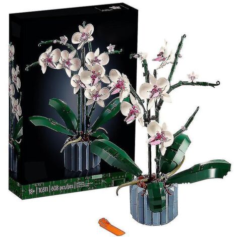 Ensemble de construction de plantes artificielles Orchidée avec fleurs, accessoire de décoration intérieure pour adultes, collection botanique, cadeaux pour épouse ou époux, pour elle et lui.