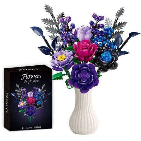 Ensemble de construction de roses violettes - convient aux adultes et aux femmes - idéal pour Halloween, Noël et autres fêtes fleurs et décorations artificielles. (Vase non inclus)